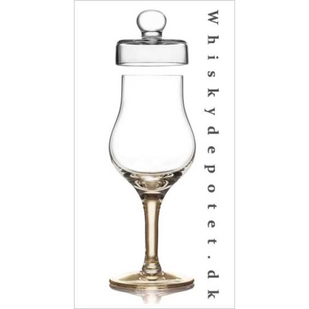 Amber Whisky glas med låg og ravfarvet fod.